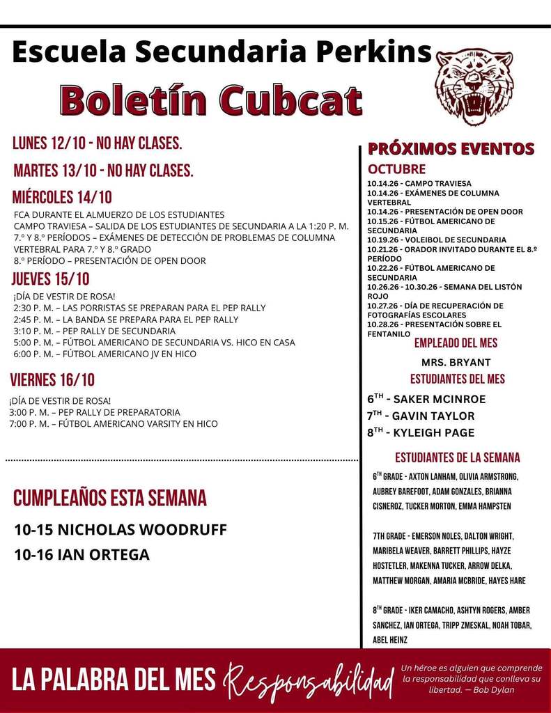 perkins middle school cubcats bulletin text graphic in spanish