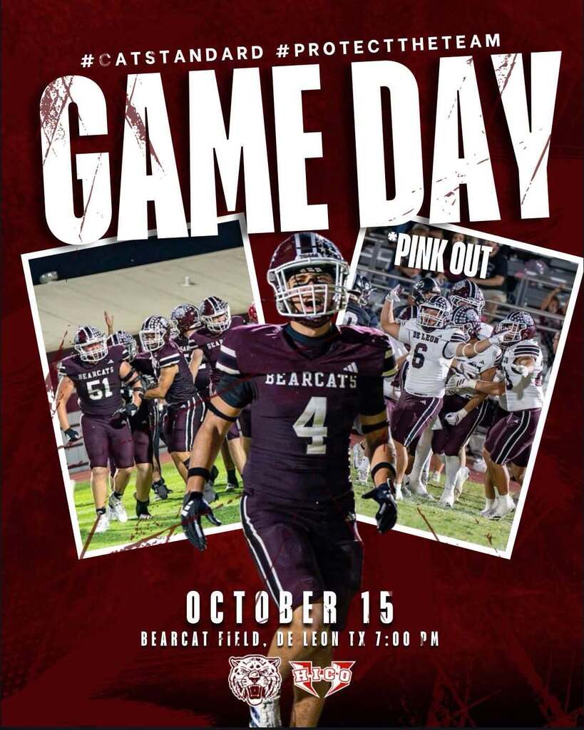 game day promo for game versus hico tonight at 7 pm text and live game snapshots in background