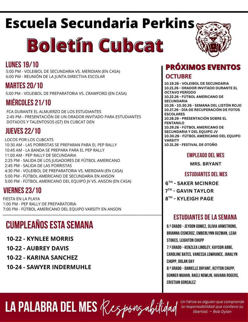 perkins middle school cubcats bulletin graphic spanish translation