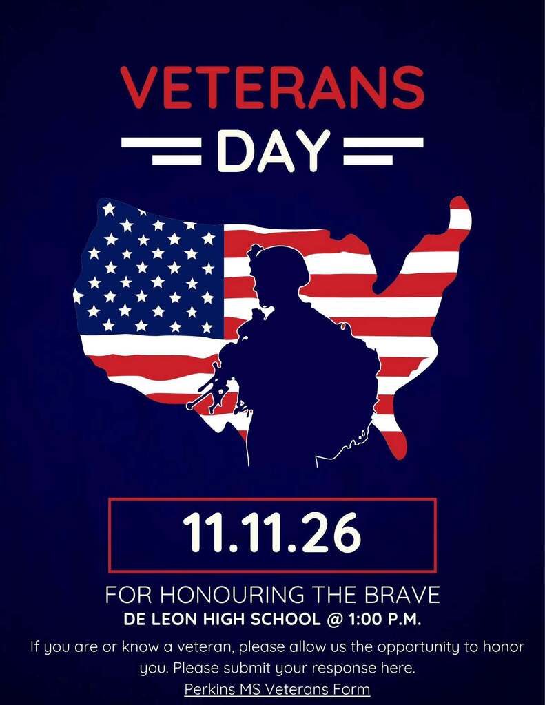 veterans day program info with soldier and map of usa in the background