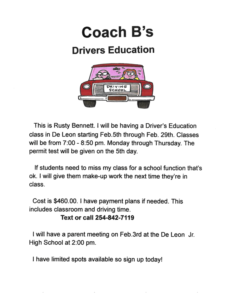 coach b's drivers education class flyer