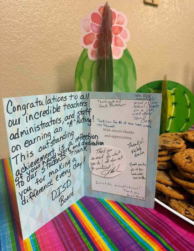 thank you card from school board members