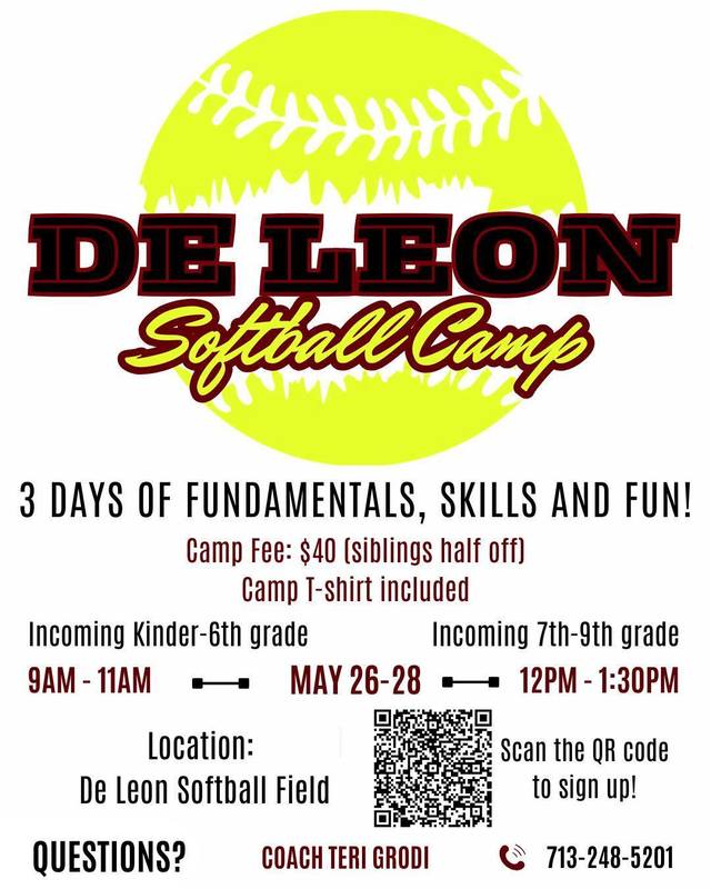 De Leon softball camp flyer