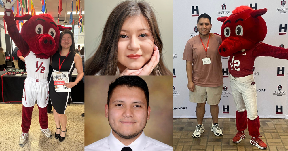 Pictures of Rylee and Tristan with razorback mascot