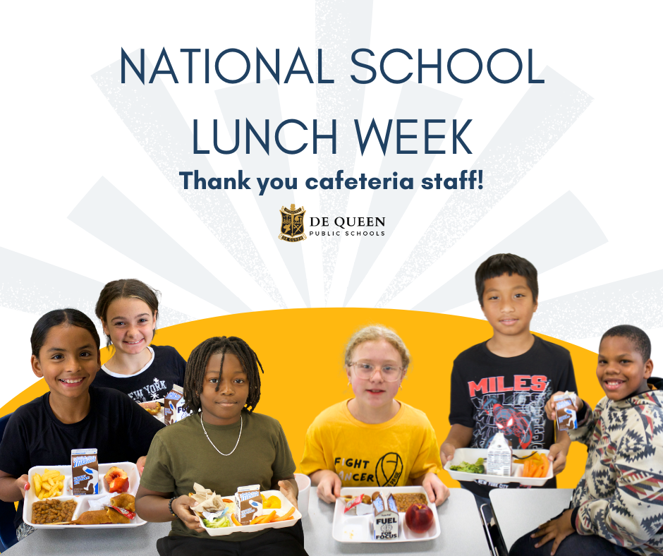 🟢 De Queen Elementary It’s National School Lunch Week! 🥗 De Queen Elementary students are showing that lunchtime is the best time — good food, great friends, and plenty of Leopard pride! 🖤💛