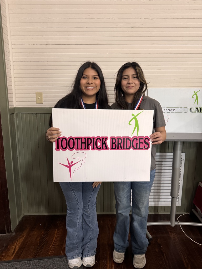 Two females holding a sign that says Toothpick Bridges