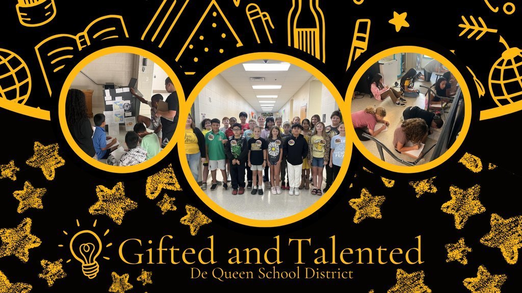 Black and Gold Image with three pictures of gifted and talented students in action