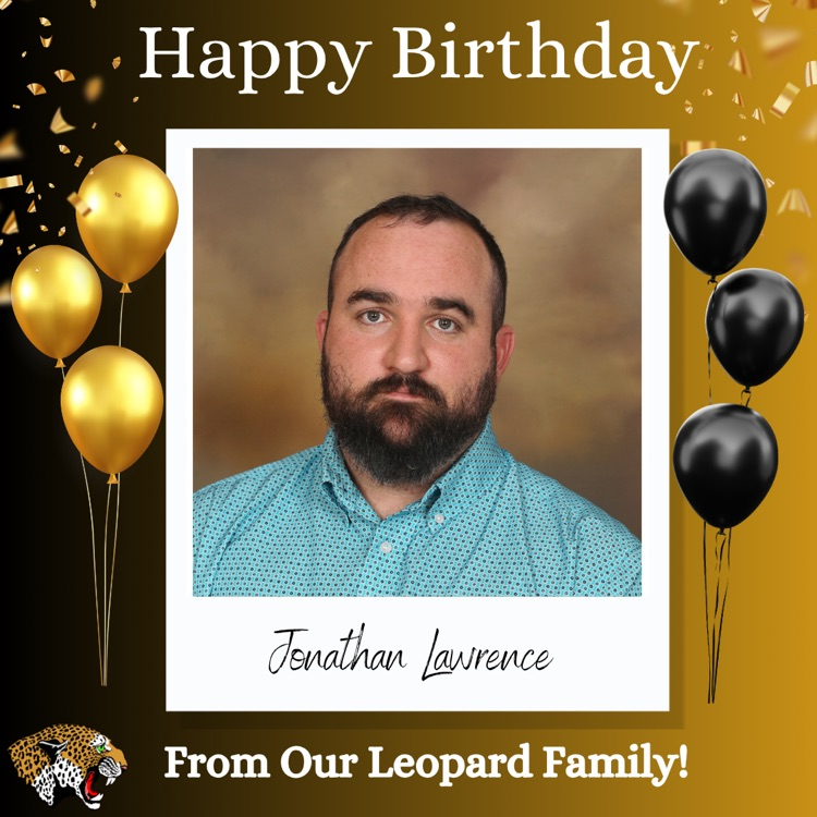 picture of Mr Lawrence on a black and gold background with black balloons