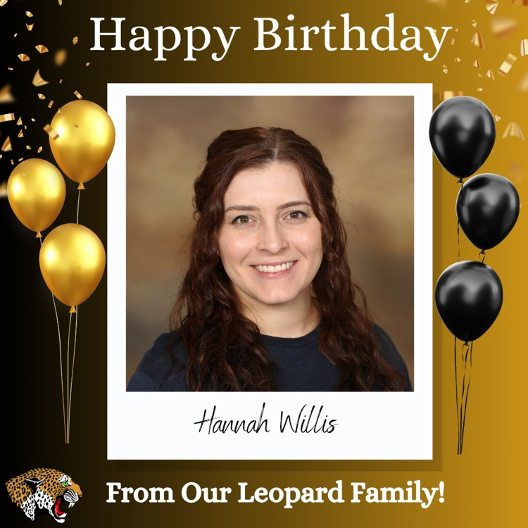 Happy Birthday From Our Leopard Family Text with black and gold frame and balloons