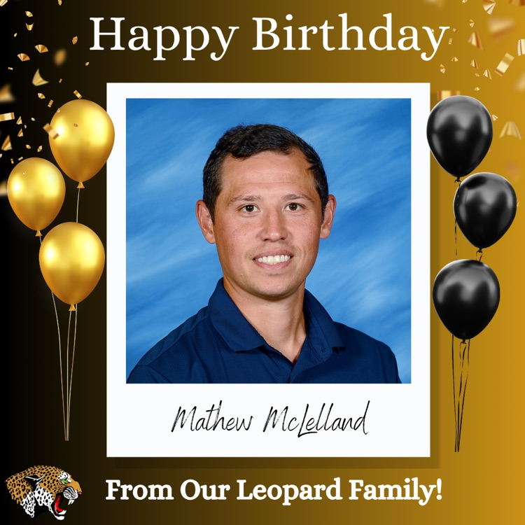 Black and gold frame and balloons with a picture of coach mclelland