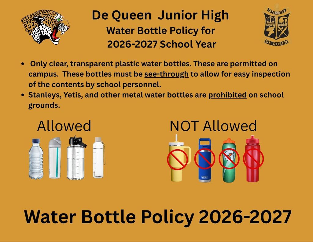 Water Bottle Policy 2026-2027 on gold background black writing.