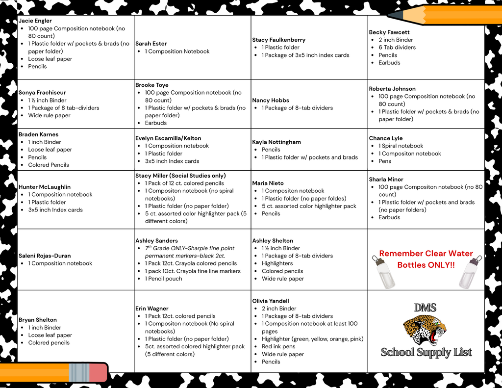 School Supply List