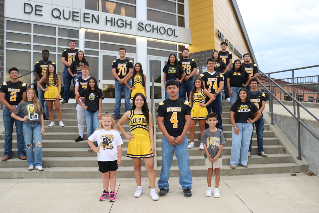 Members of the 2026 De Queen High School Homecoming Court pose together on the front steps of De Queen High School. Pictured are Queen Evelyn Ponce, attendants Bellamy Guinn and Zayne Maya, and Homecoming maids Harper Young, Dana Gutierrez, Alisson Quiroz, Barbie Barba, Alize Bahena, Dulse Hernandez, Layken Young, Noelia Munoz, Ellie Perez, and Yamilet Lopez.