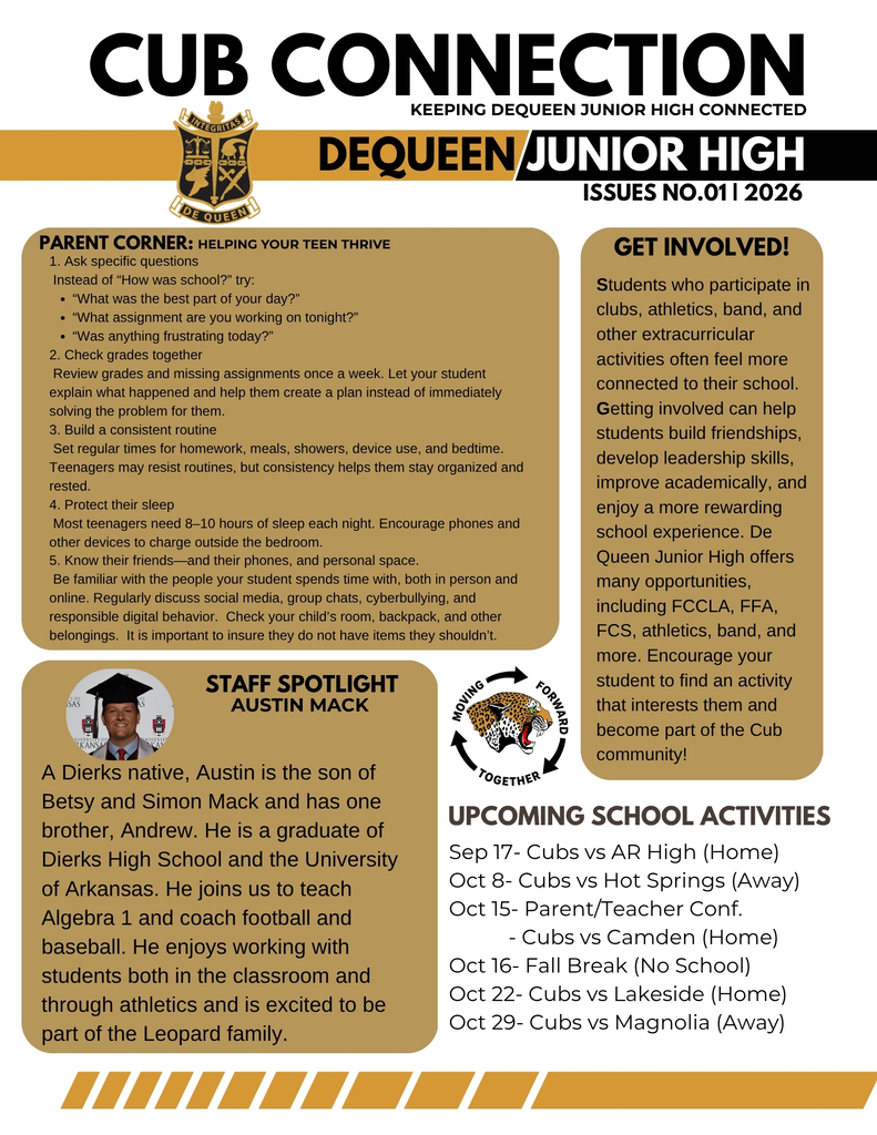 Cub Connection Newsletter: Features Staff Spotlight, Parent Corner, and Upcoming Events.