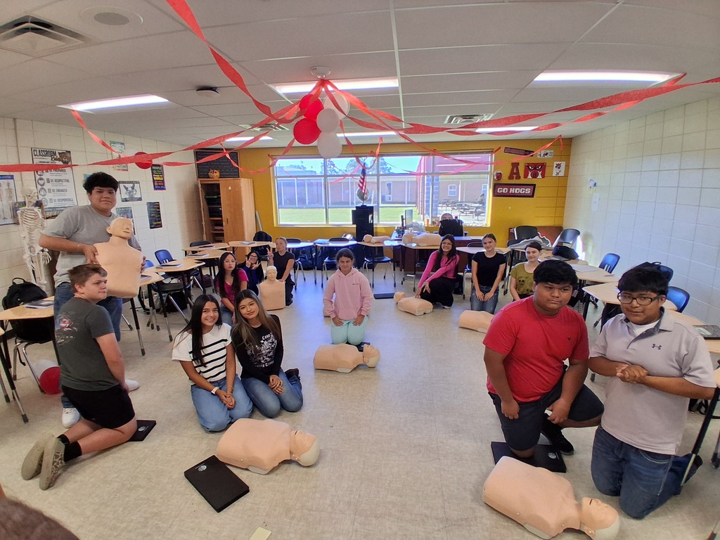 Students learning and practicing CPR