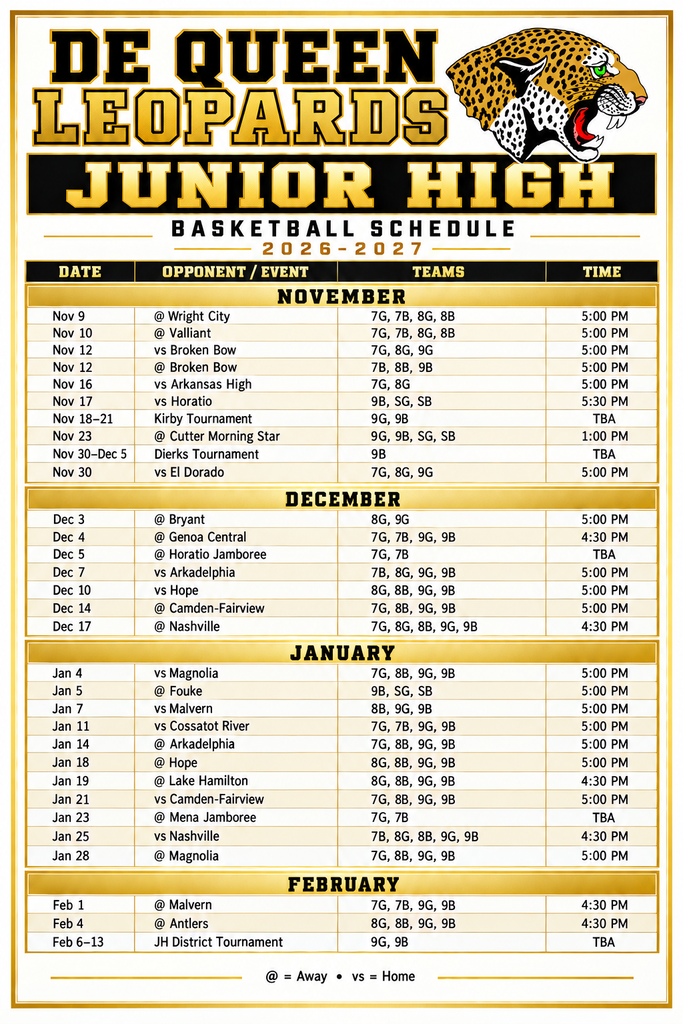 Junior High Basketball Schedule