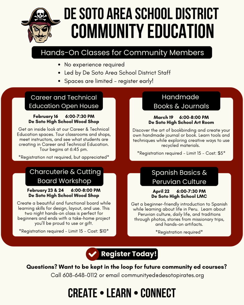 De Soto Area School District Community Education poster