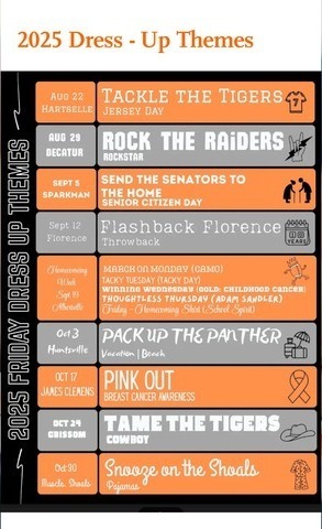 Schedule for football dress up days