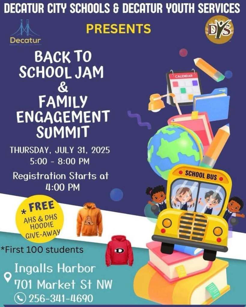 Family Engagement and Back to School Jam on Thursday, July 31, 2025 from 5-8 at Ingalls Harbor.  