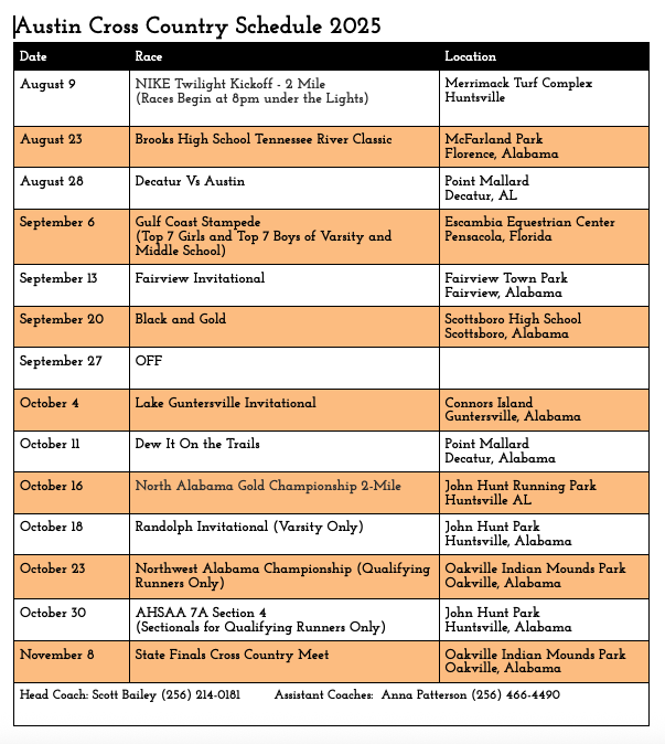 Cross country schedule