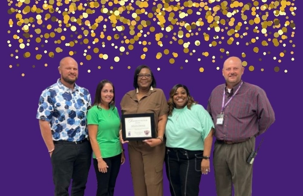 Bainbridge Middle School Teacher of the year Picture with Ms. Adrienne Harrison and all of the BMS admin staff