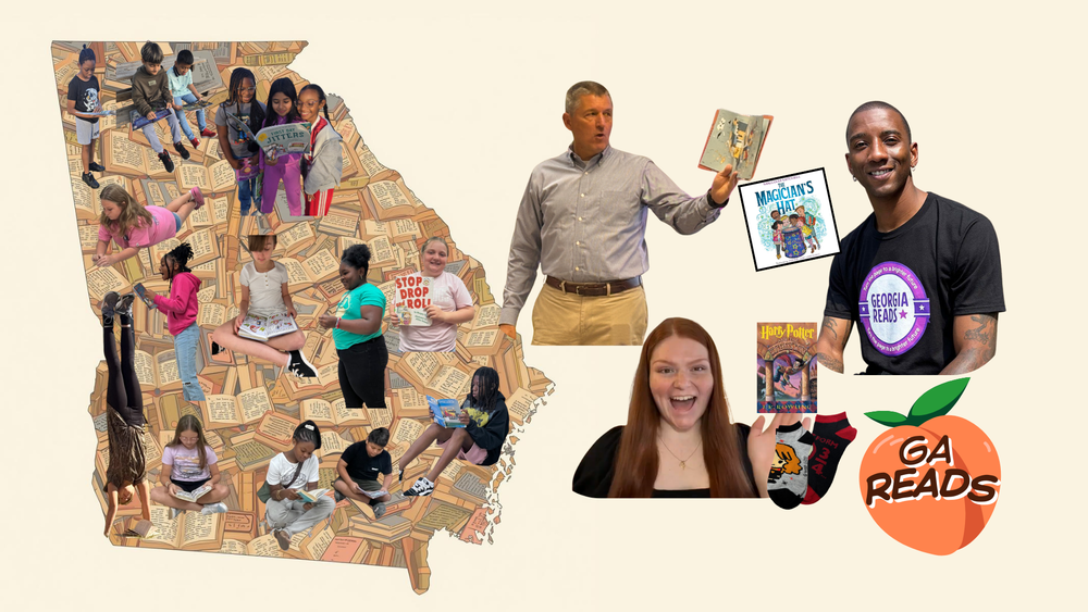 This image contains pictures of students reading on the state of GA with other features readers.