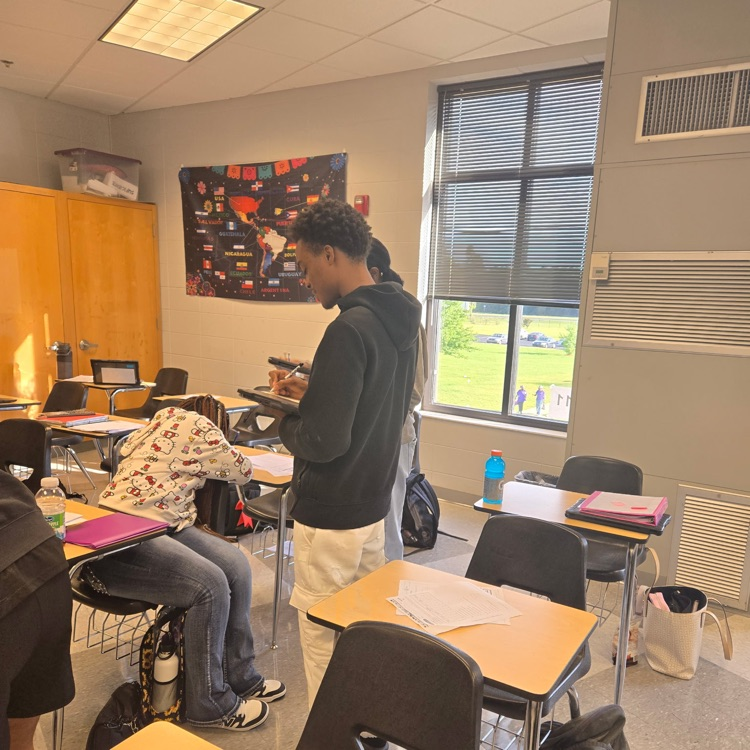 Spanish 1, 3rd block is working on interpersonal communication.  They are exchanging information ( topic is dates of events, birthdays, etc). At the end, whoever has the most information on their classmates, all correct, wins!