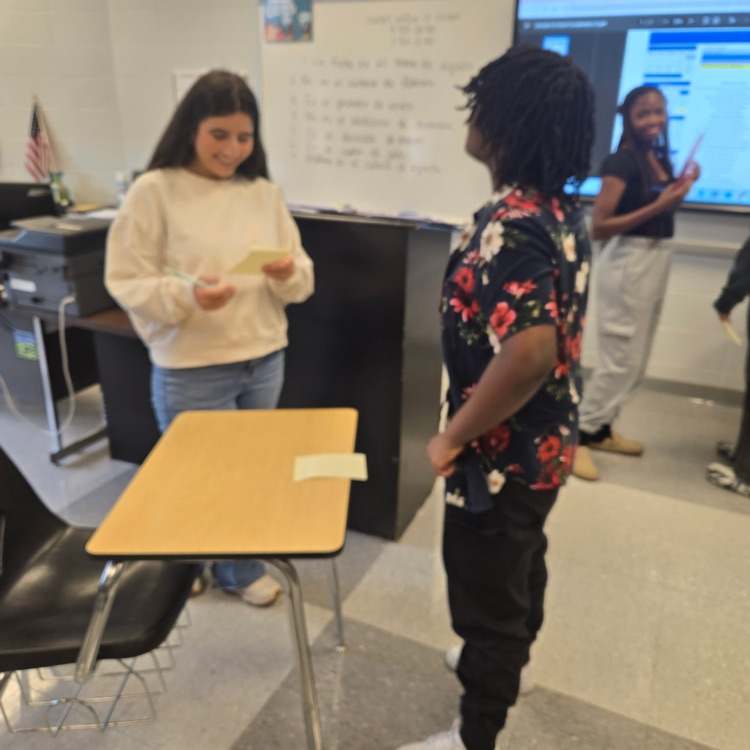 Spanish 1, 3rd block is working on interpersonal communication.  They are exchanging information ( topic is dates of events, birthdays, etc). At the end, whoever has the most information on their classmates, all correct, wins!