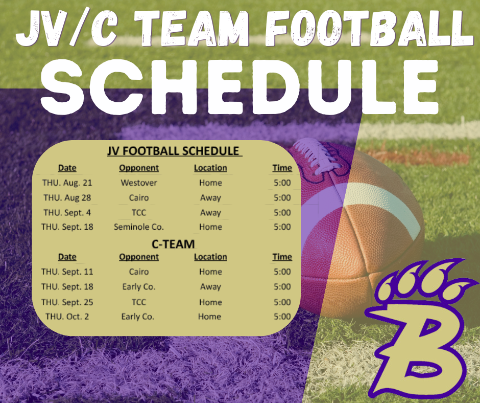 JV/C Team Football Schedule with football field background