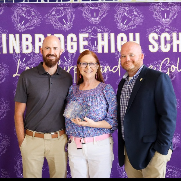 Congratulations to Ms. Sally Hawthorne , recipient of the Susan Johnson Scholarship. Ms. Hawthorne is pictured with Mr. Sean Johnson and Mr. Christopher Bryant. (Photo credit: Matthew Strickland, Bearcats Broadcasting).
