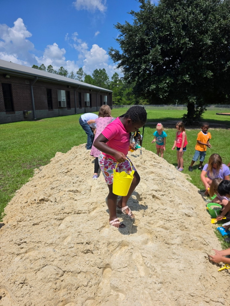 Students playing in the sand.