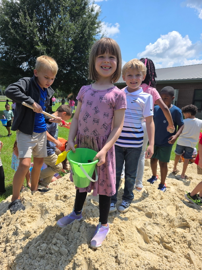 Students playing in the sand.