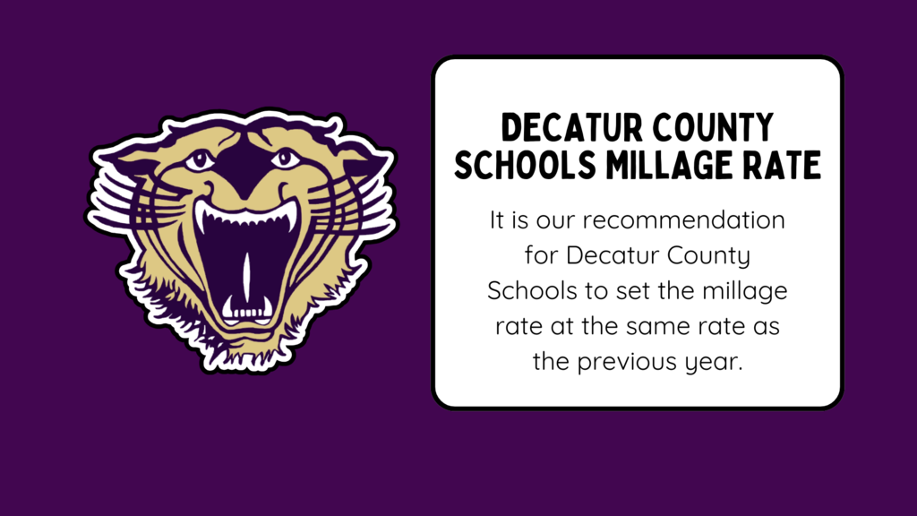 A document titled 'Decatur County Schools Millage Rate' recommending that the millage rate for 2025 remain the same as the previous year