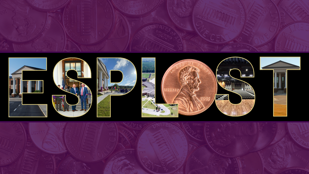 The word 'EOPS' with each letter filled with different images: a building with columns and parking lot in 'E,' people inside a building with large windows in 'O,' an outdoor pathway with grass and a building in 'P,' and a close-up of a 2005 U.S. penny with Abraham Lincoln’s profile in 'S.
