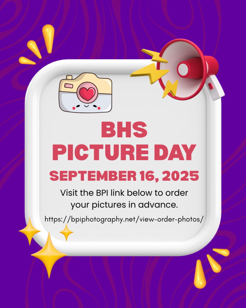 BHS Picture Day September 16th with picture of a camera
