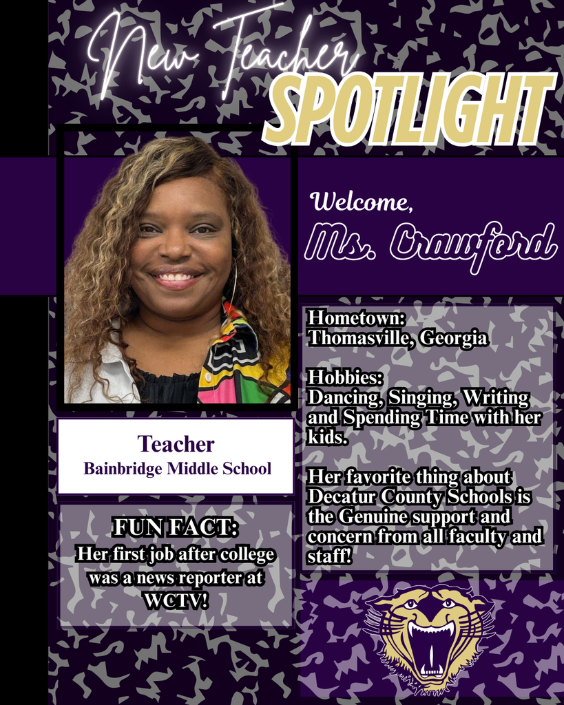 New Teacher Spolight featuring ms. crawford, a teacher at bainbridge middle school.
