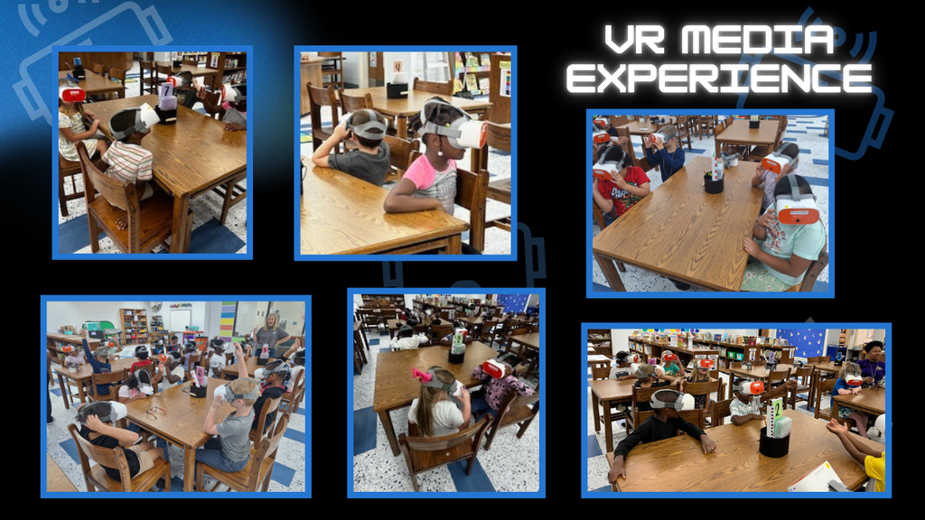 Picture collage showing students using VR headsets