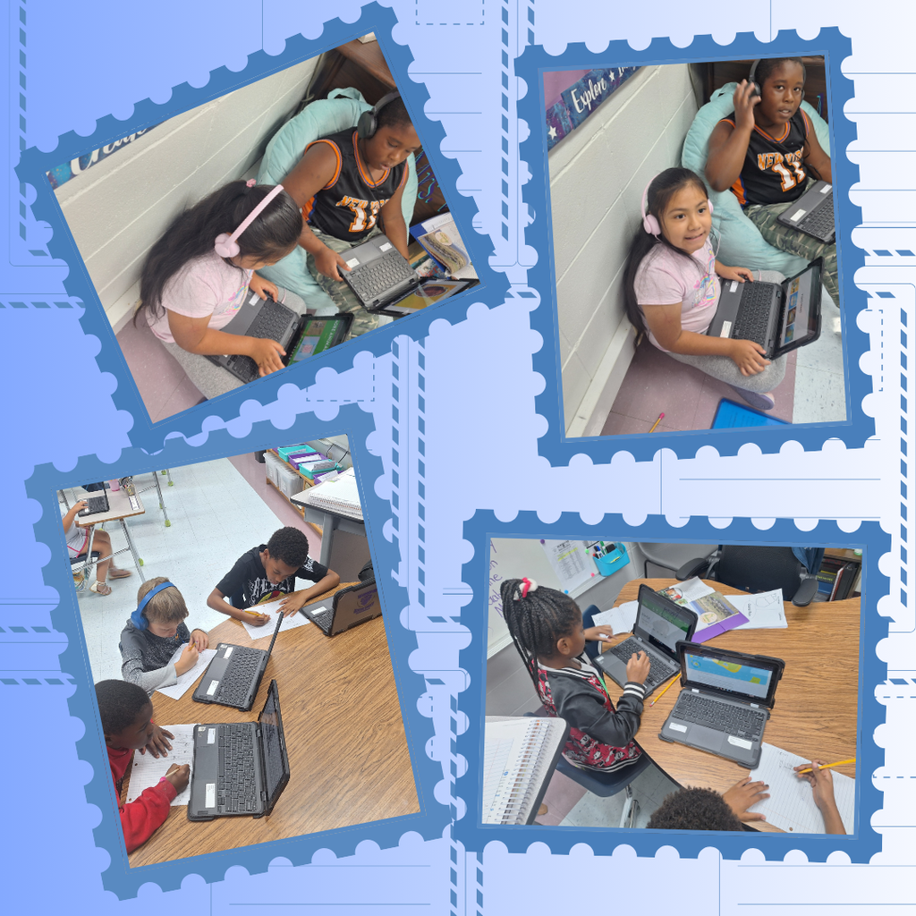 photo collage of students working on postcard project