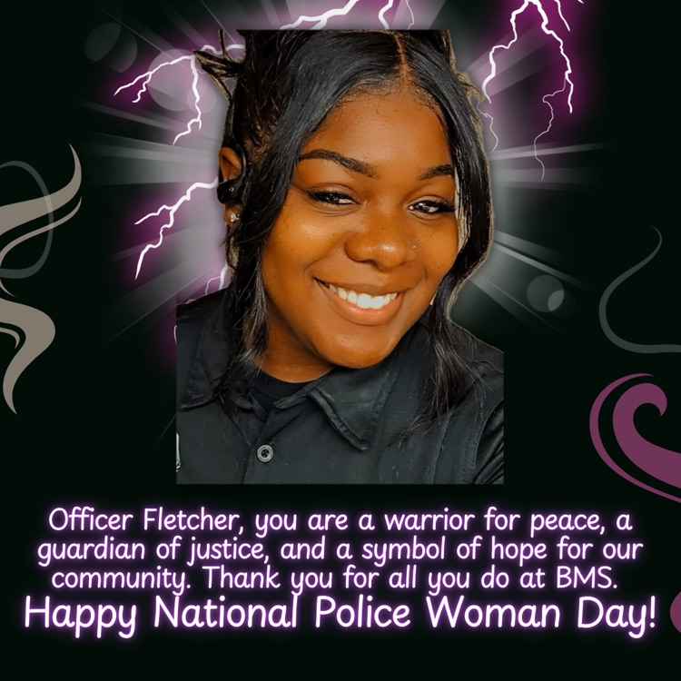 image of Officer Fletcher at BMS in honor of National Police Woman Day