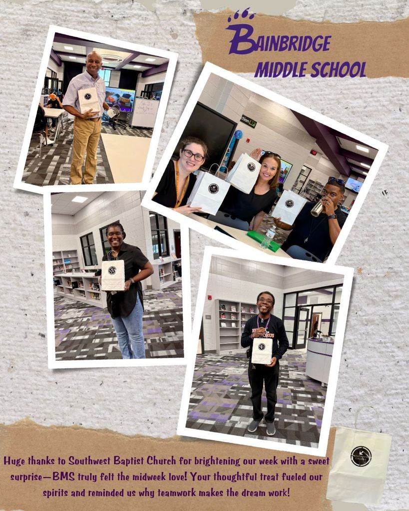 images of teachers from BMS as they received their care package  from Southwest Baptist Church