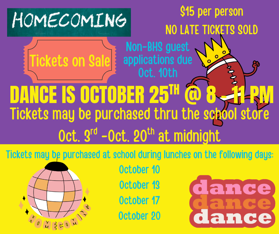 Homecoming Dance Information October 25th at 8-11pm