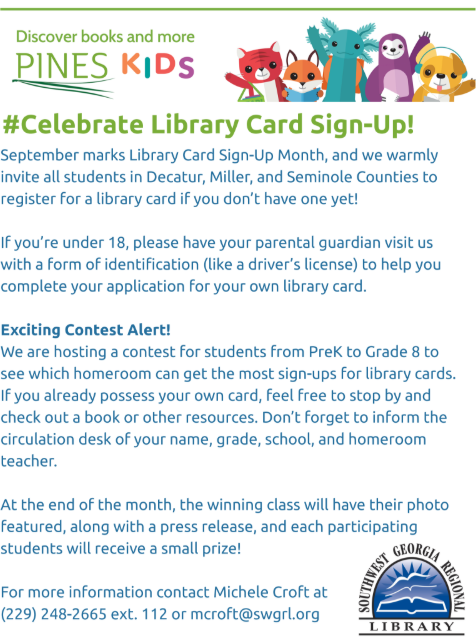 This image contains information about signing up for a free library card at the public library in September.