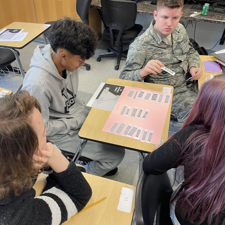 Tenth grade ELA students complete a sorting activity to review rhetorical strategies. 