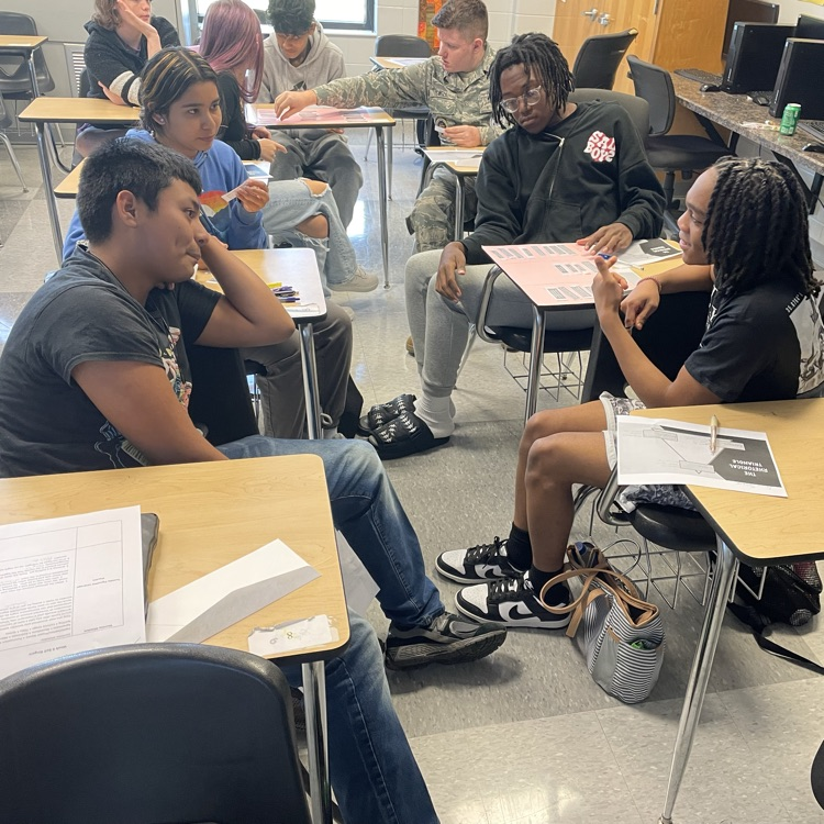 Tenth grade ELA students complete a sorting activity to review rhetorical strategies. 