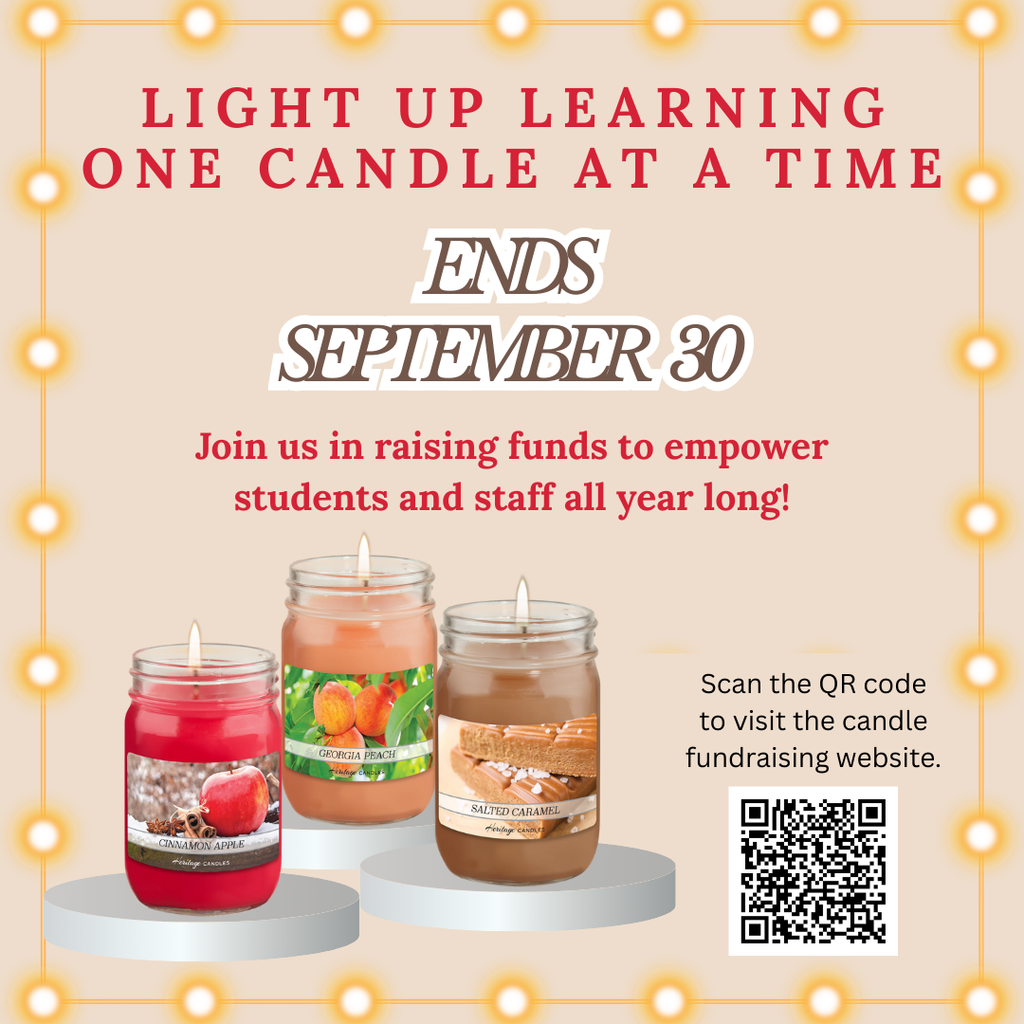 This image contains a picture of candles and a qr code to the link for the candle fundraiser.