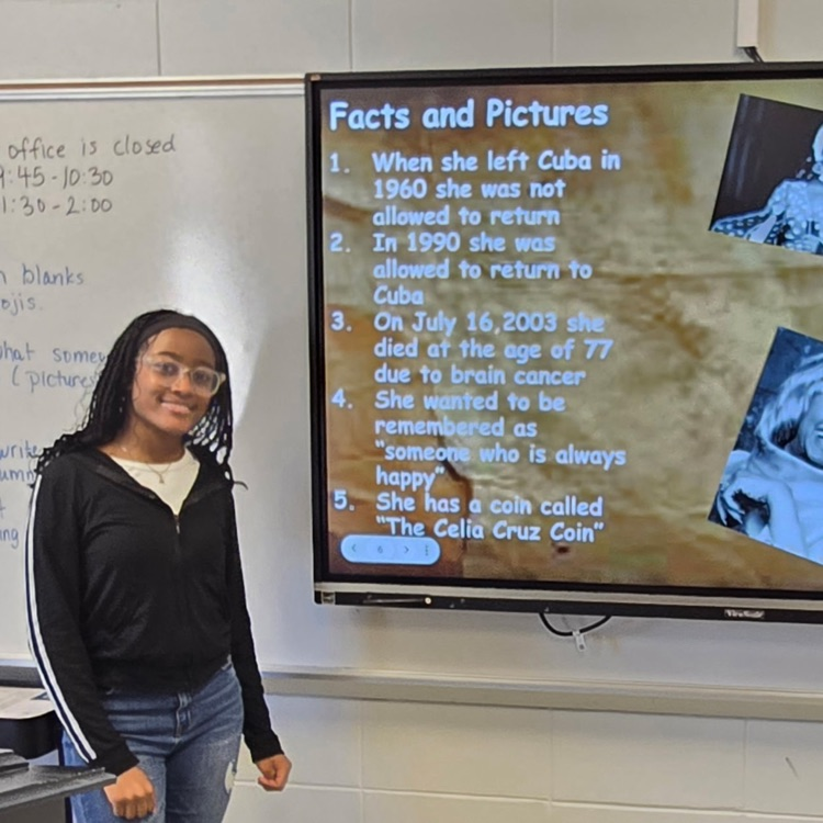 Mrs. Meyers's Spanish students researched influential Hispanic Americans and how they have influenced U.S. culture in their career fields.  They researched their contributions, accomplishments,  etc. and then presented to the class. 