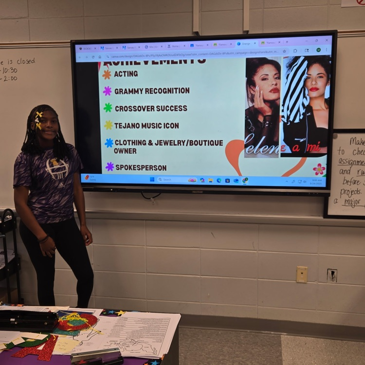 Mrs. Meyers's Spanish students researched influential Hispanic Americans and how they have influenced U.S. culture in their career fields.  They researched their contributions, accomplishments,  etc. and then presented to the class. 