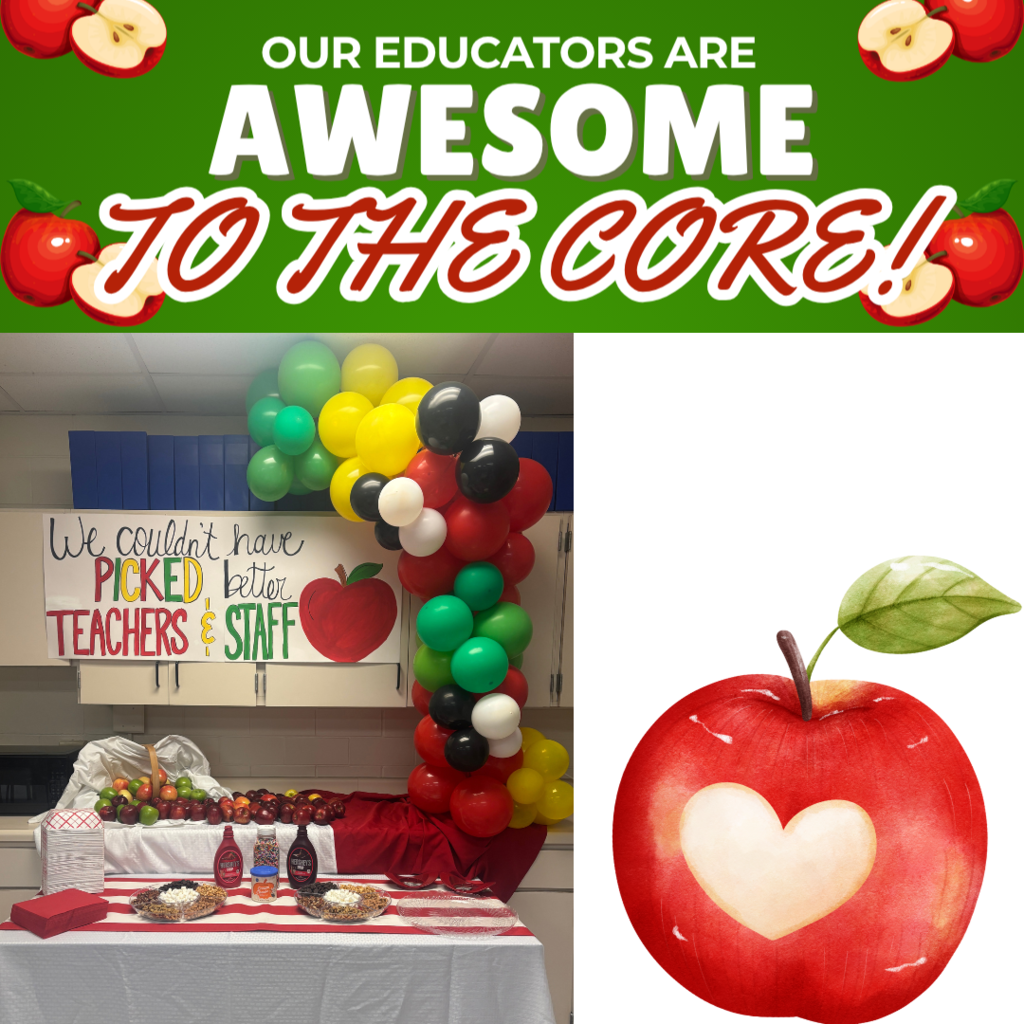 This image contains teachers receiving their apples from the apple bar.