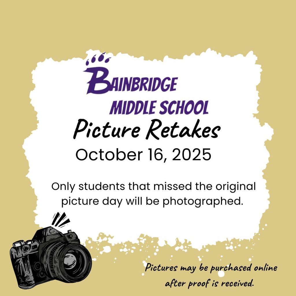 BMS Picture Retakes will be October 16th. Only students that missed the original picture day will be photographs. Pictures may be purchased online after receiving proof.
