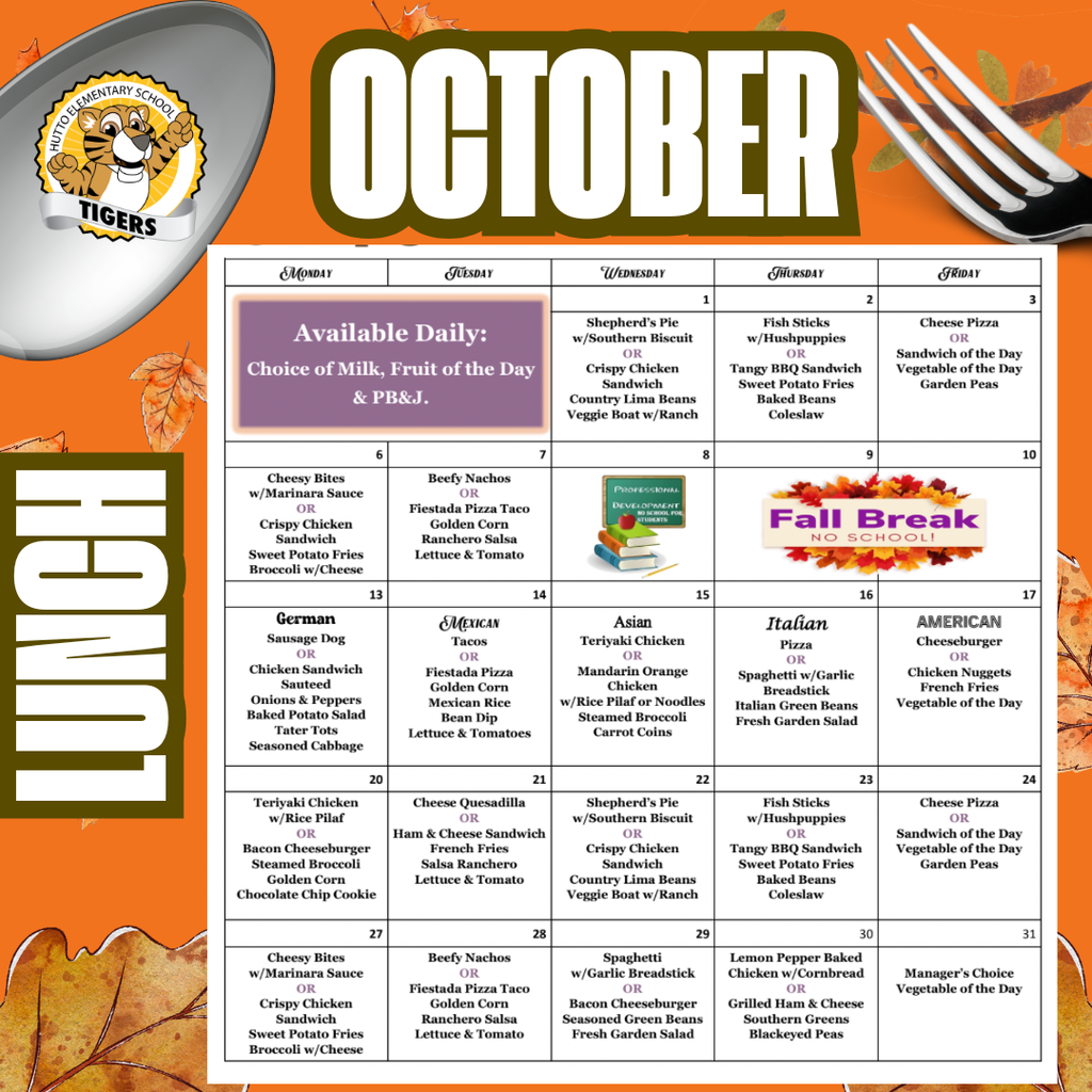 October Lunch Menu